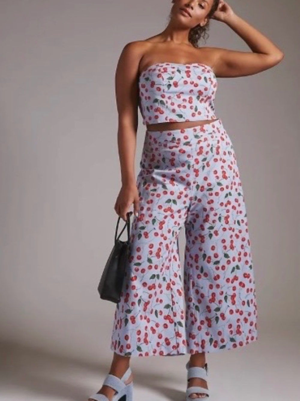 Anthropologie Maeve Cherry print wide leg pants & top set plus size 26W NWT